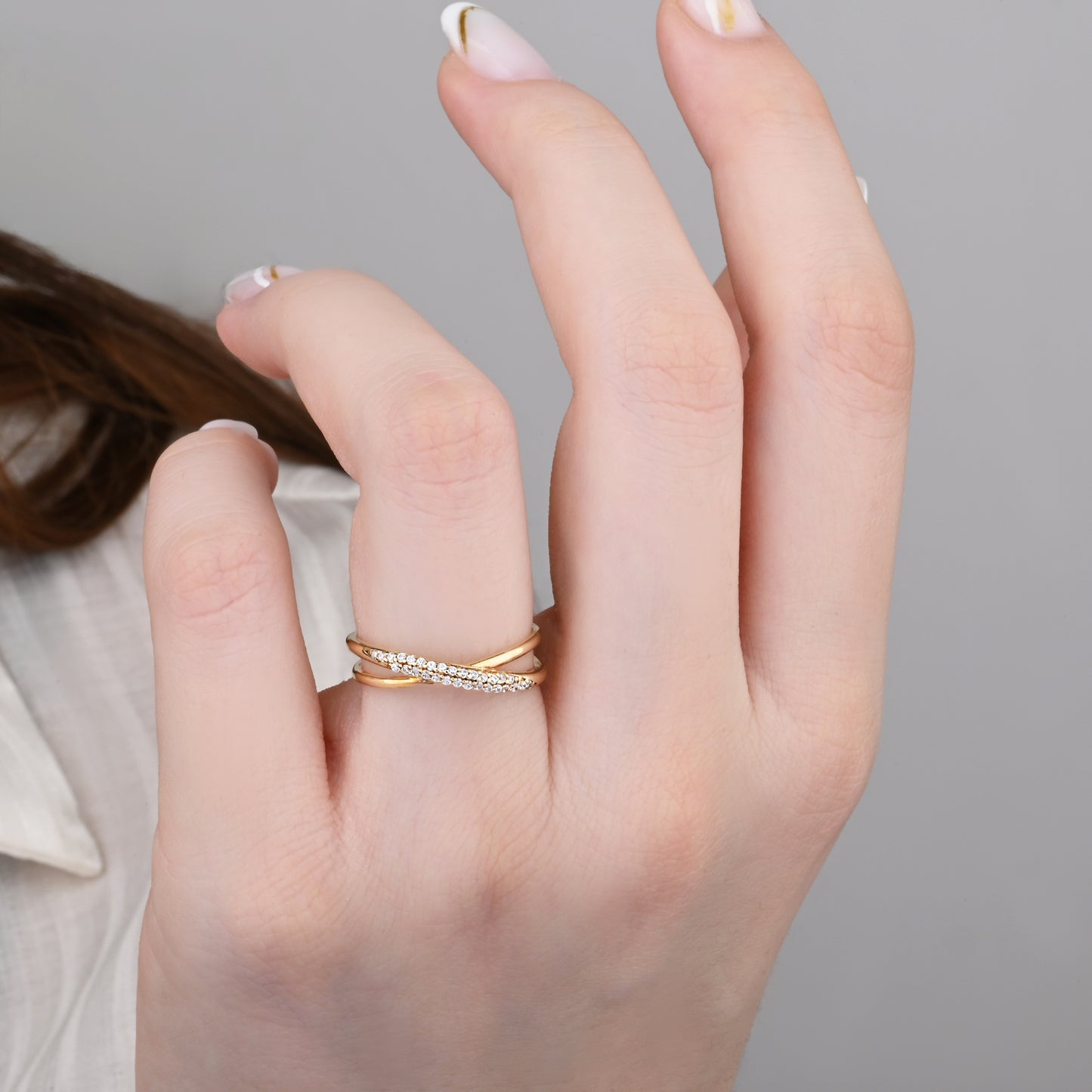 Pave-Set CZ Twisted Band Ring in 14K Gold