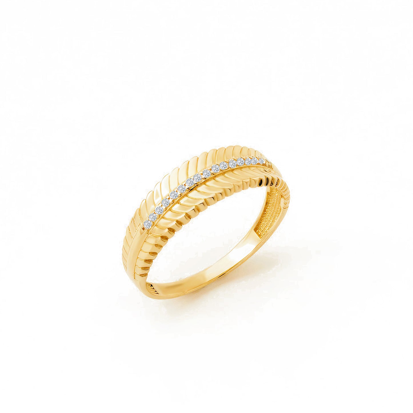 Textured Band CZ Ring in 14K Gold