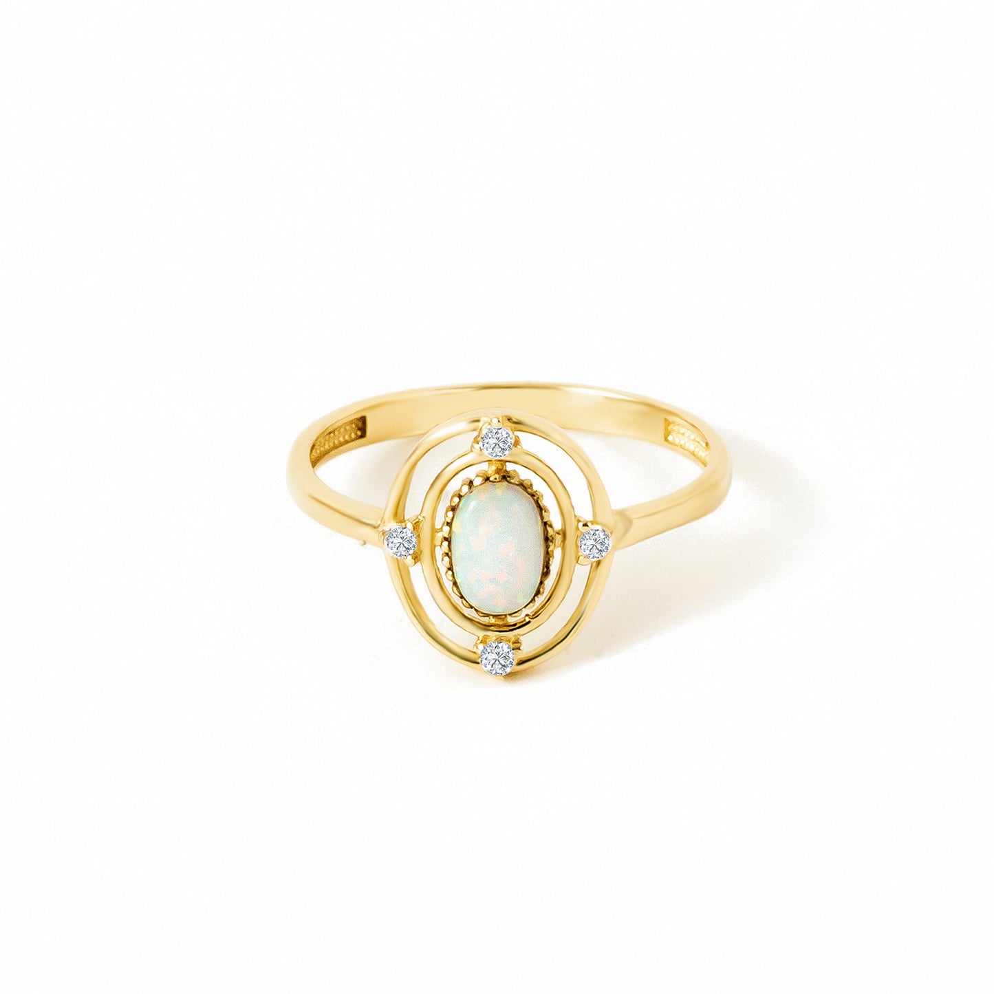 CZ Halo Opal 14K Gold Ring