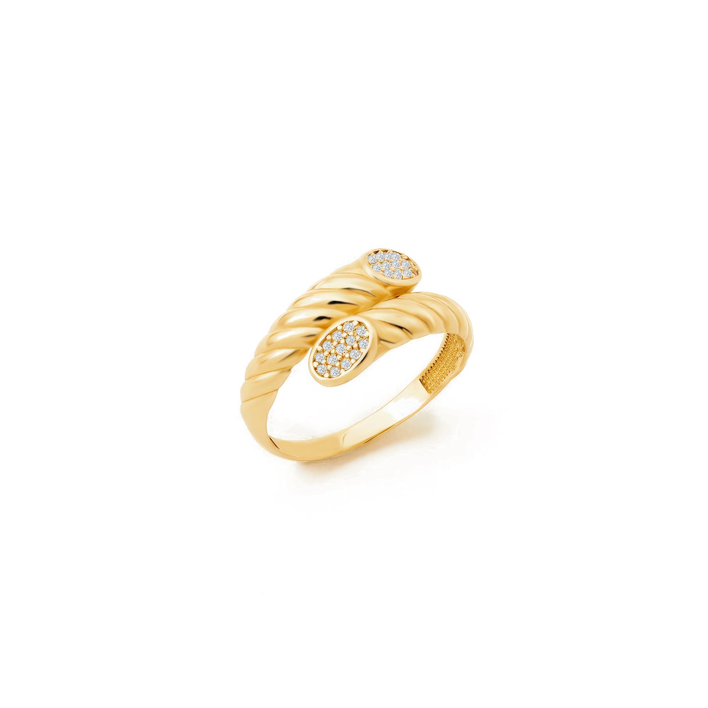 Twisted Pave CZ Grooved Ring in 14K Gold