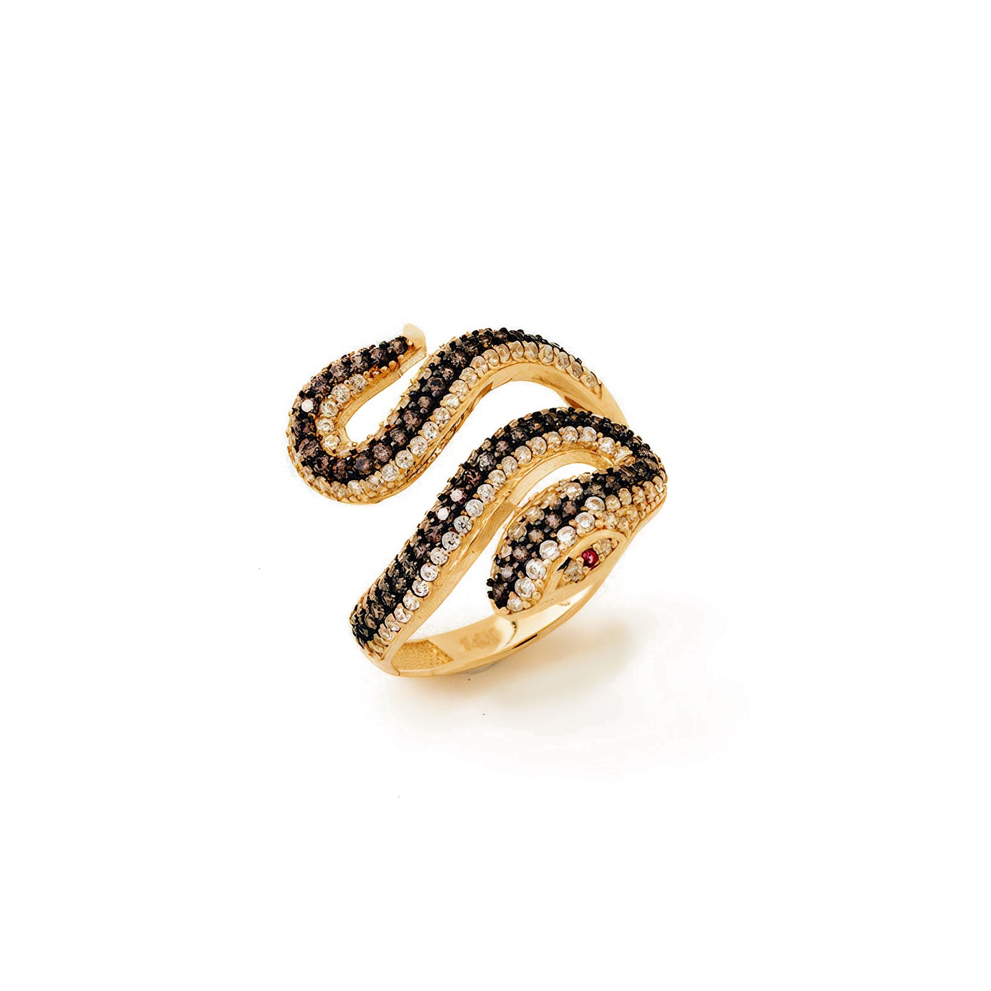 Serpentine Snake Pave CZ Ring in 14K Gold