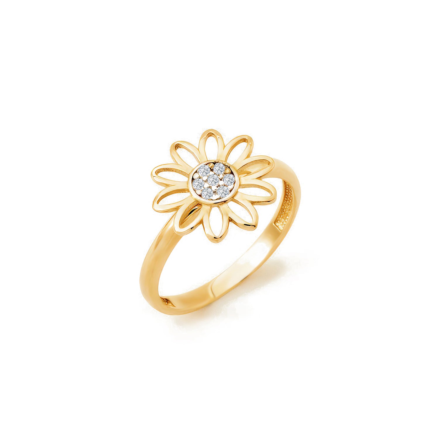 Floral CZ Accent Ring in 14K Gold