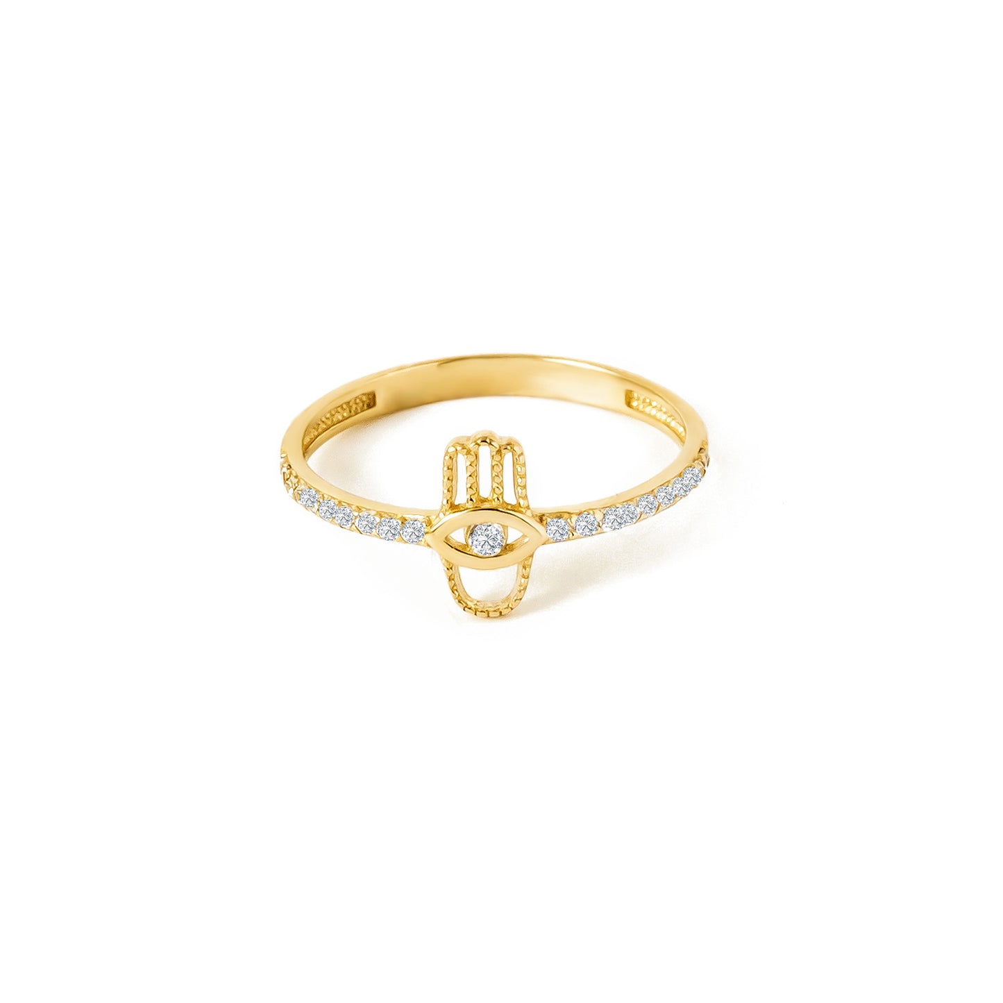 Hamsa Pave CZ 14K Gold Ring