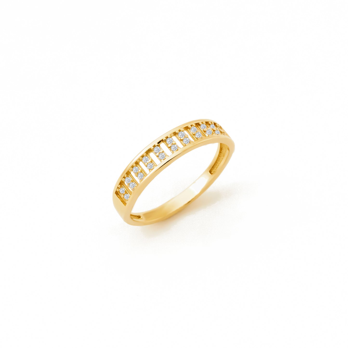 Rail CZ Band 14K Gold Ring