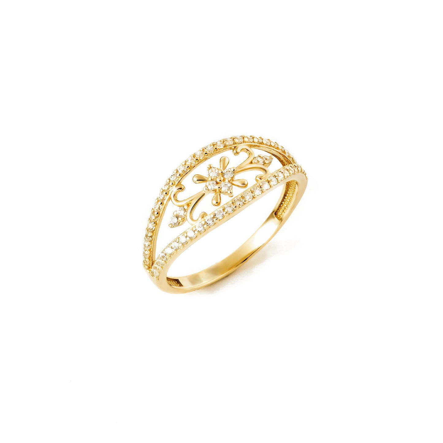 Floral CZ Vintage Ring in 14K Gold