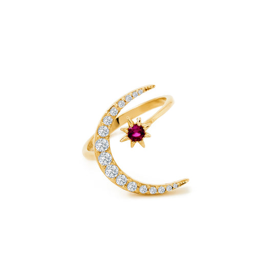 Crescent Ruby Accent CZ Ring in 14K Gold