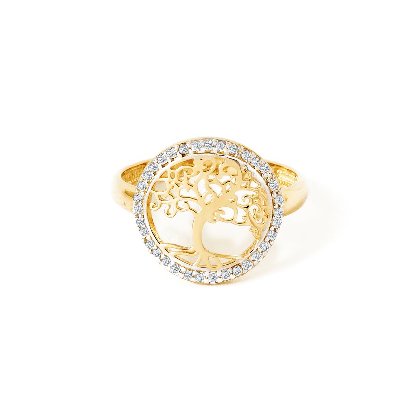 Tree of Life CZ-Encrusted 14K Gold Ring