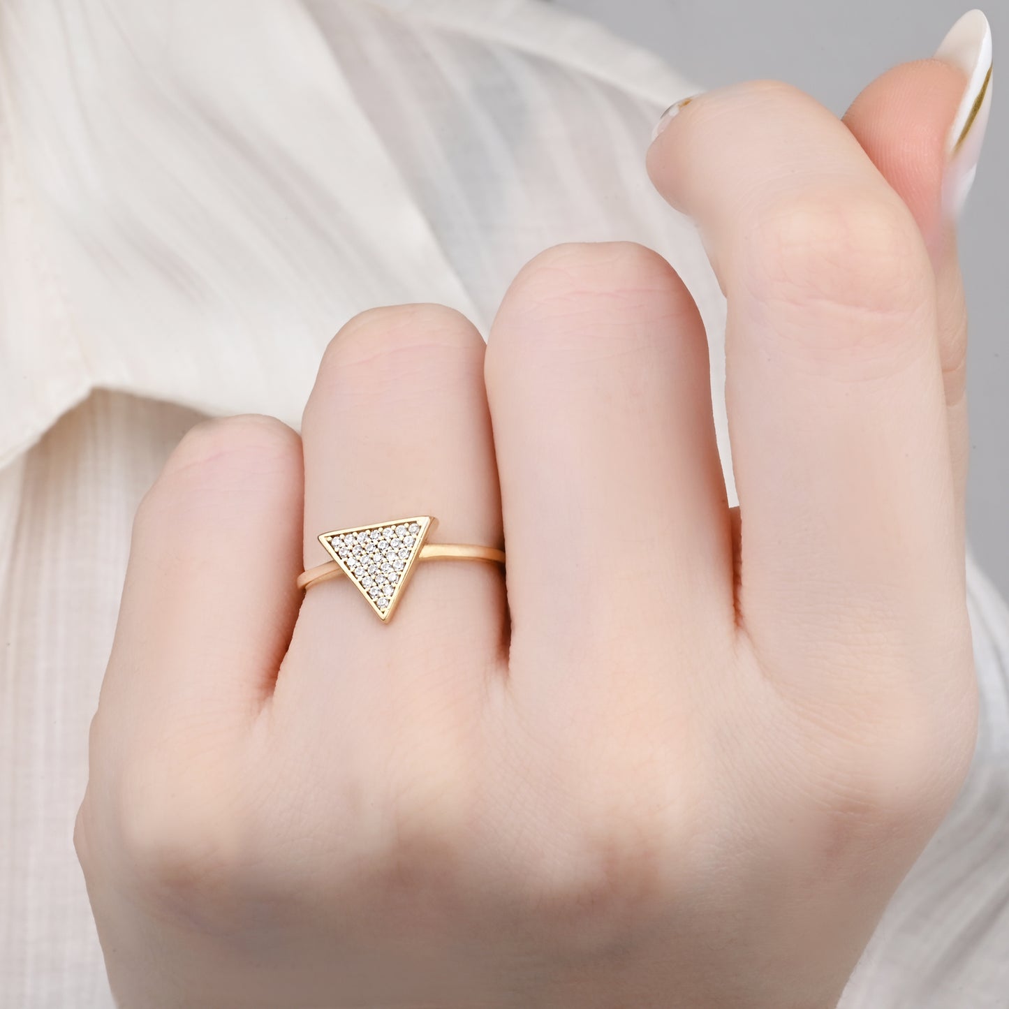 14K Yellow Gold Pavé Zirconia Triangle Ring
