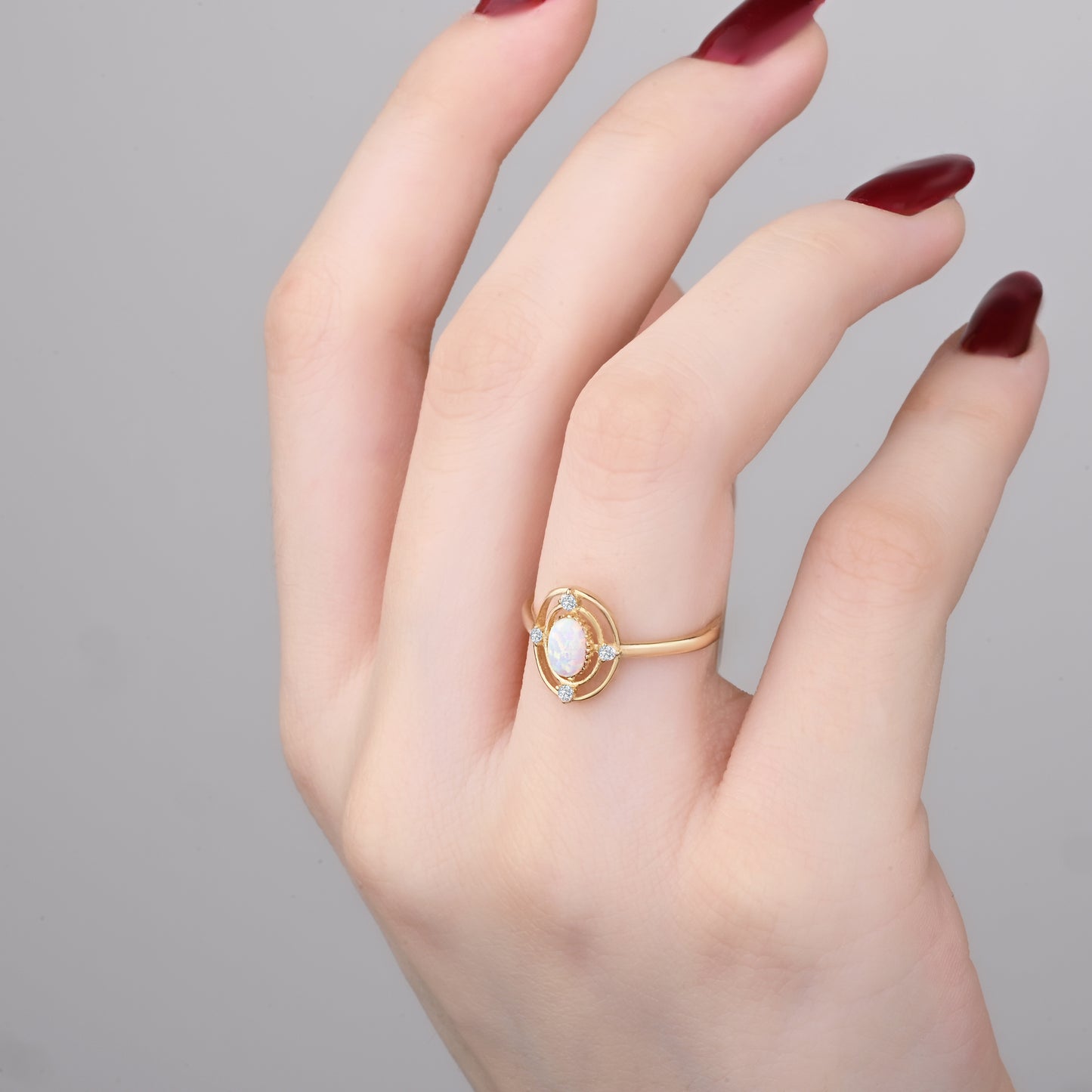 CZ Halo Opal 14K Gold Ring