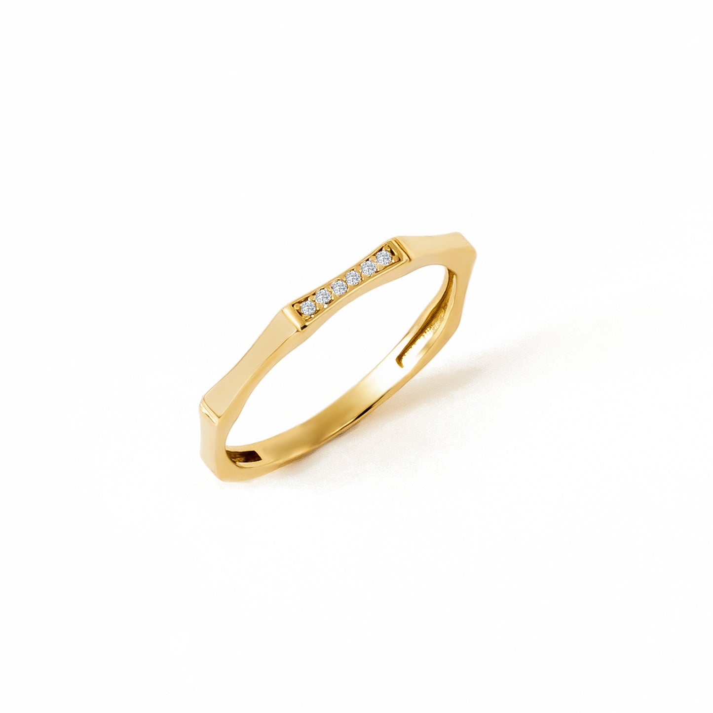 Geometric Modern CZ Ring in 14K Gold