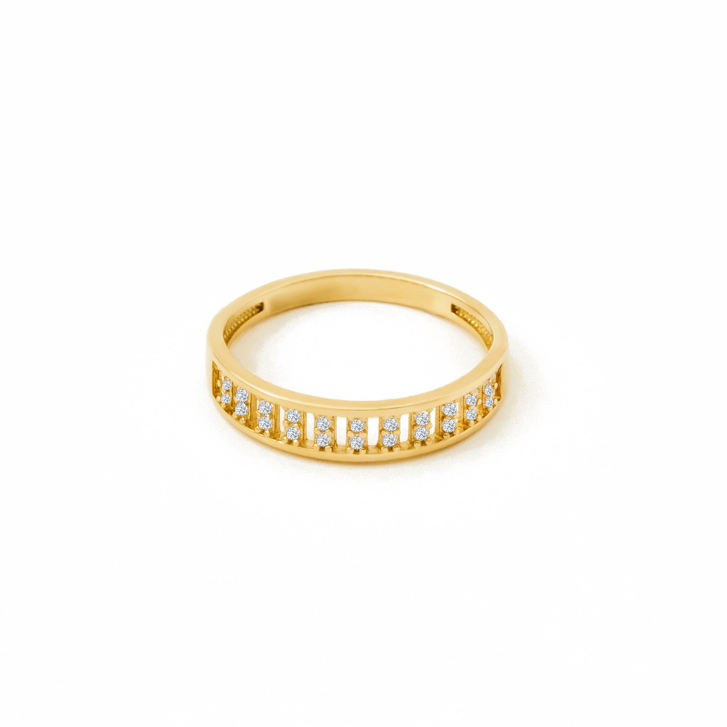 Rail CZ Band 14K Gold Ring