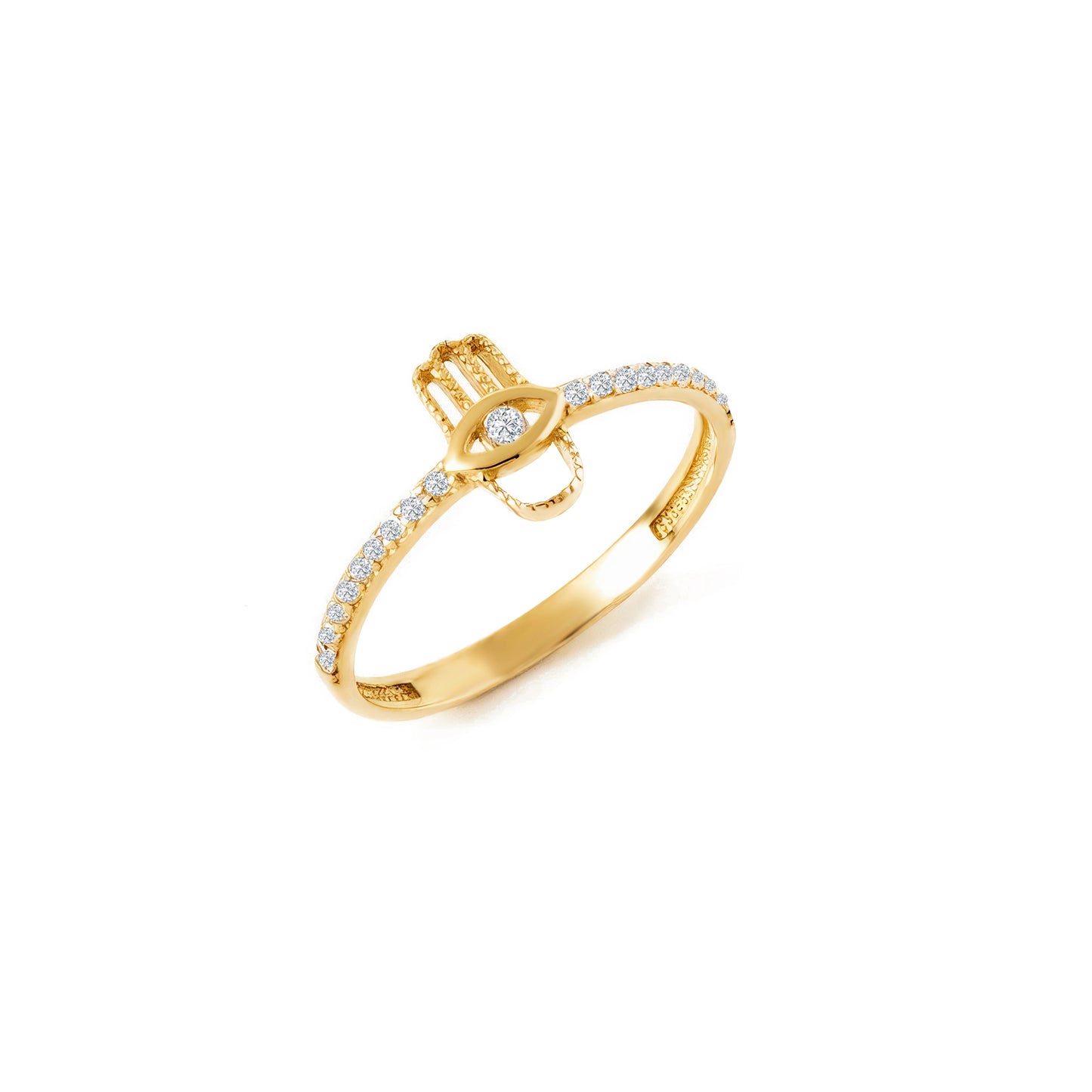 Hamsa Pave CZ 14K Gold Ring