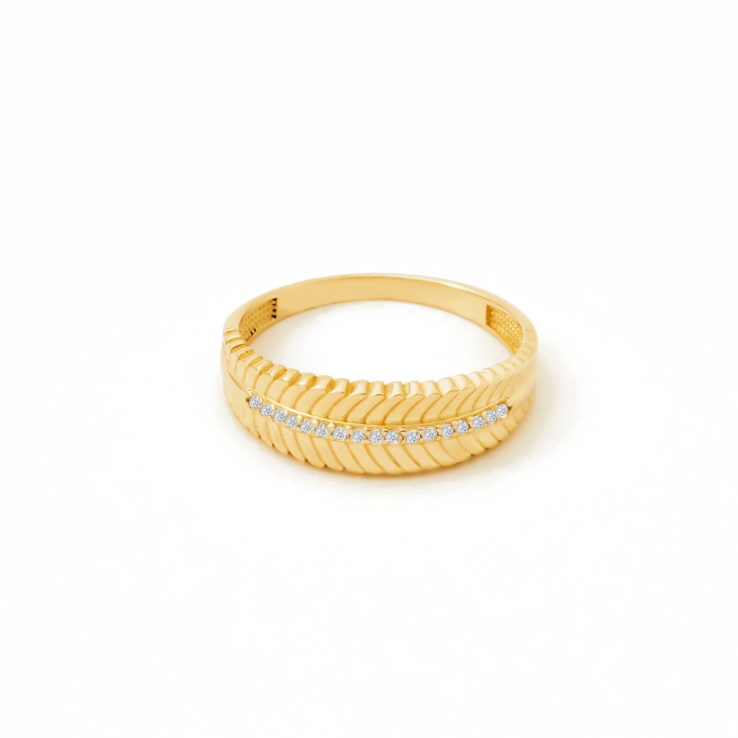 Textured Band CZ Ring in 14K Gold