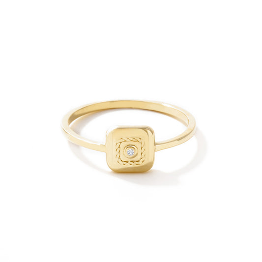 14K Yellow Gold Square Cubic Zirconia Accent Signet Ring