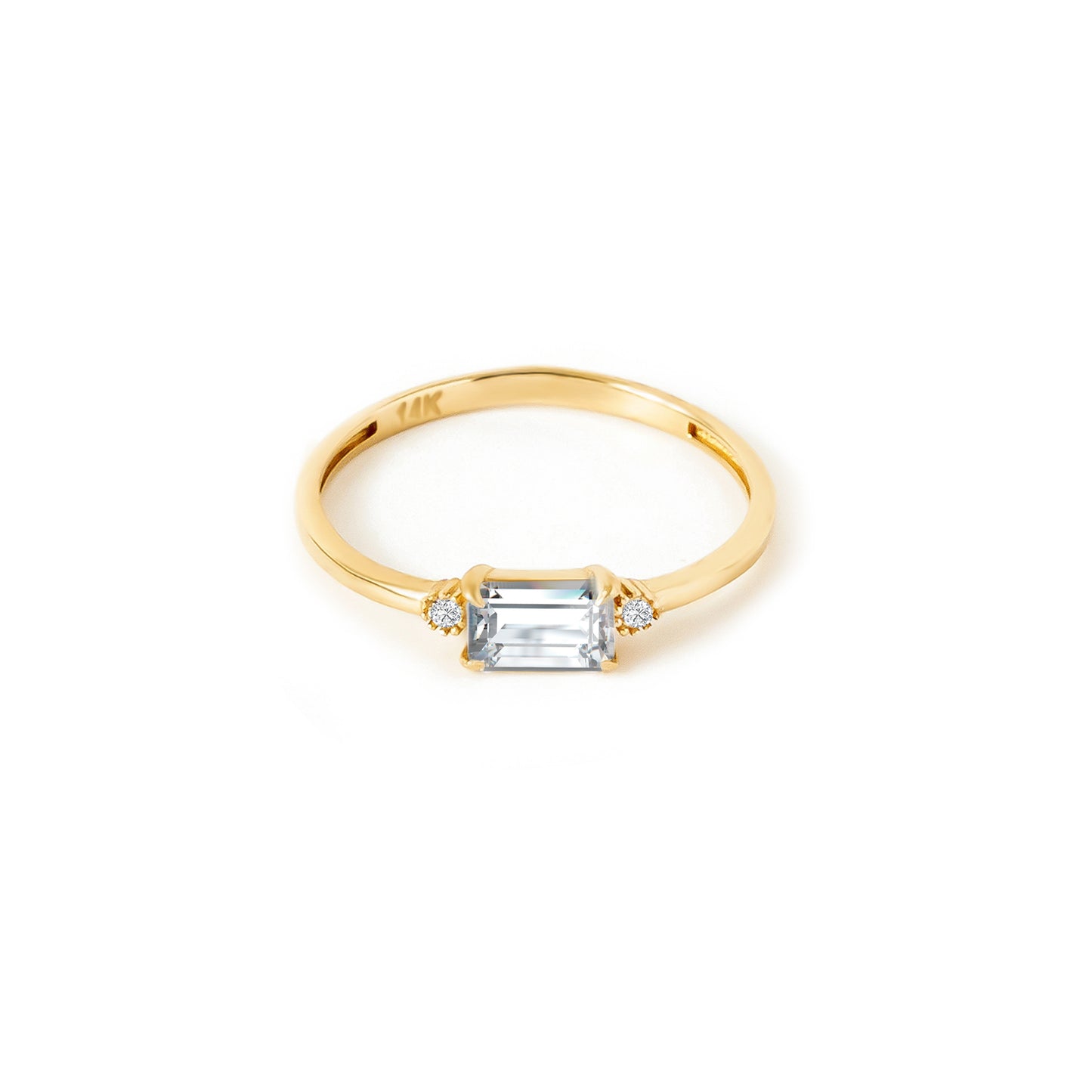 Solitaire CZ Accent Ring in 14K Gold