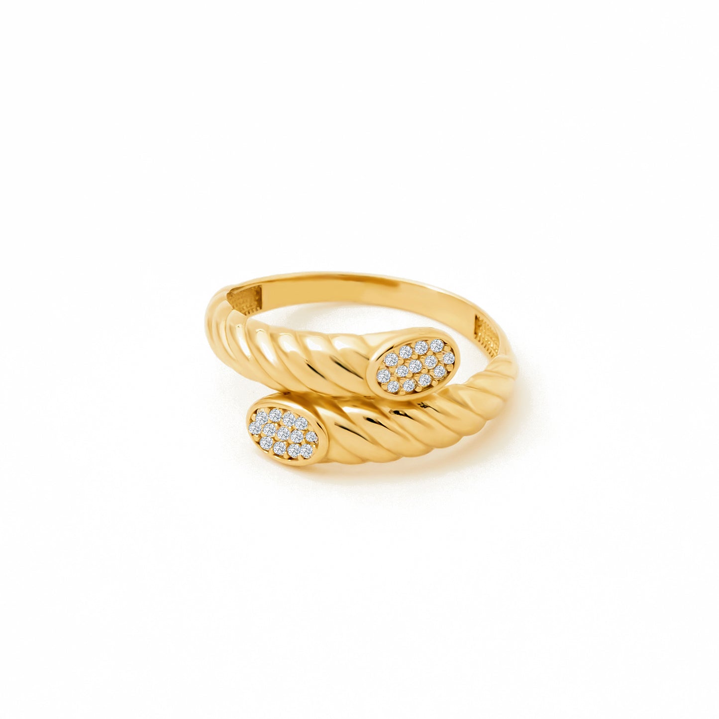 Twisted Pave CZ Grooved Ring in 14K Gold