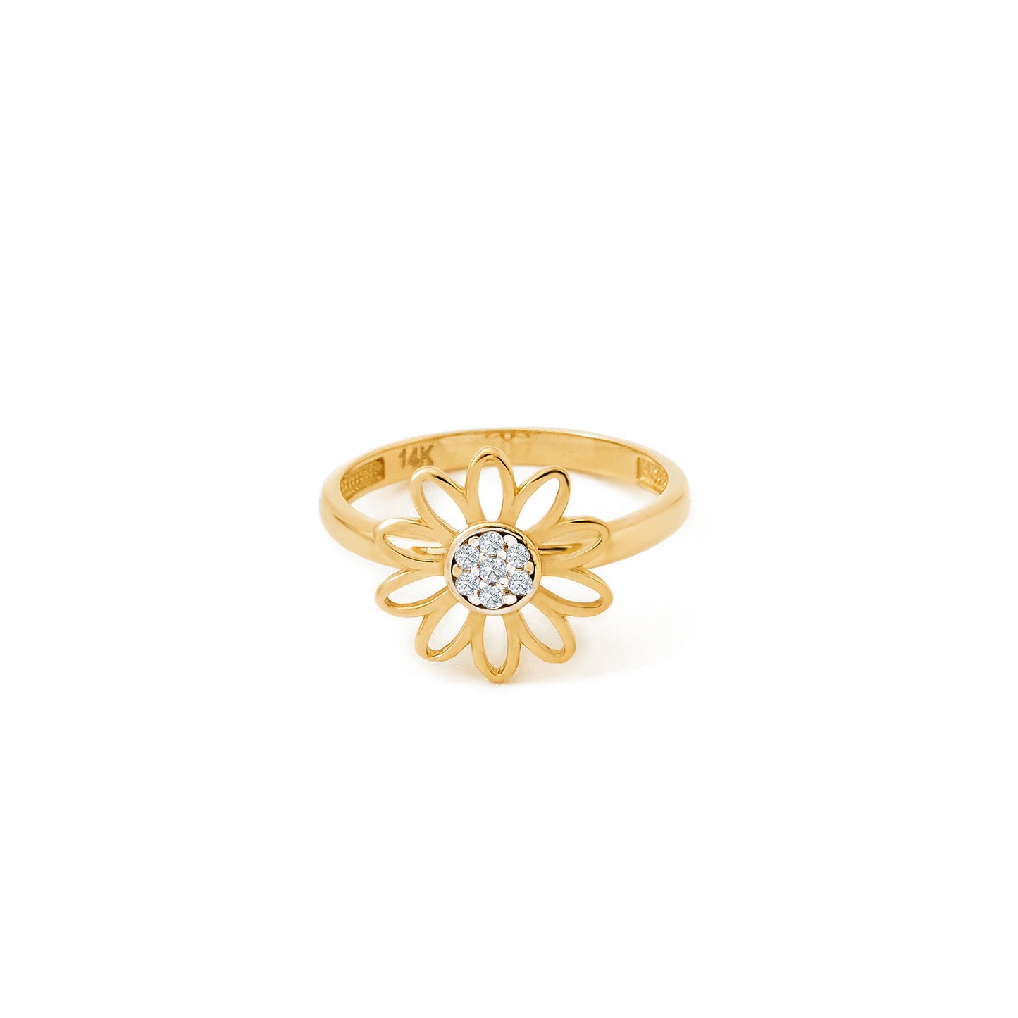 Floral CZ Accent Ring in 14K Gold