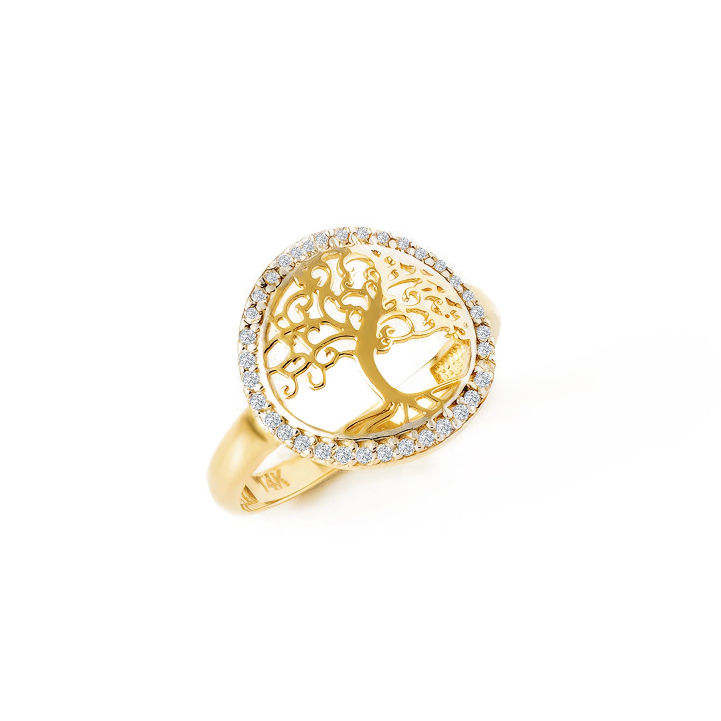 Tree of Life CZ-Encrusted 14K Gold Ring