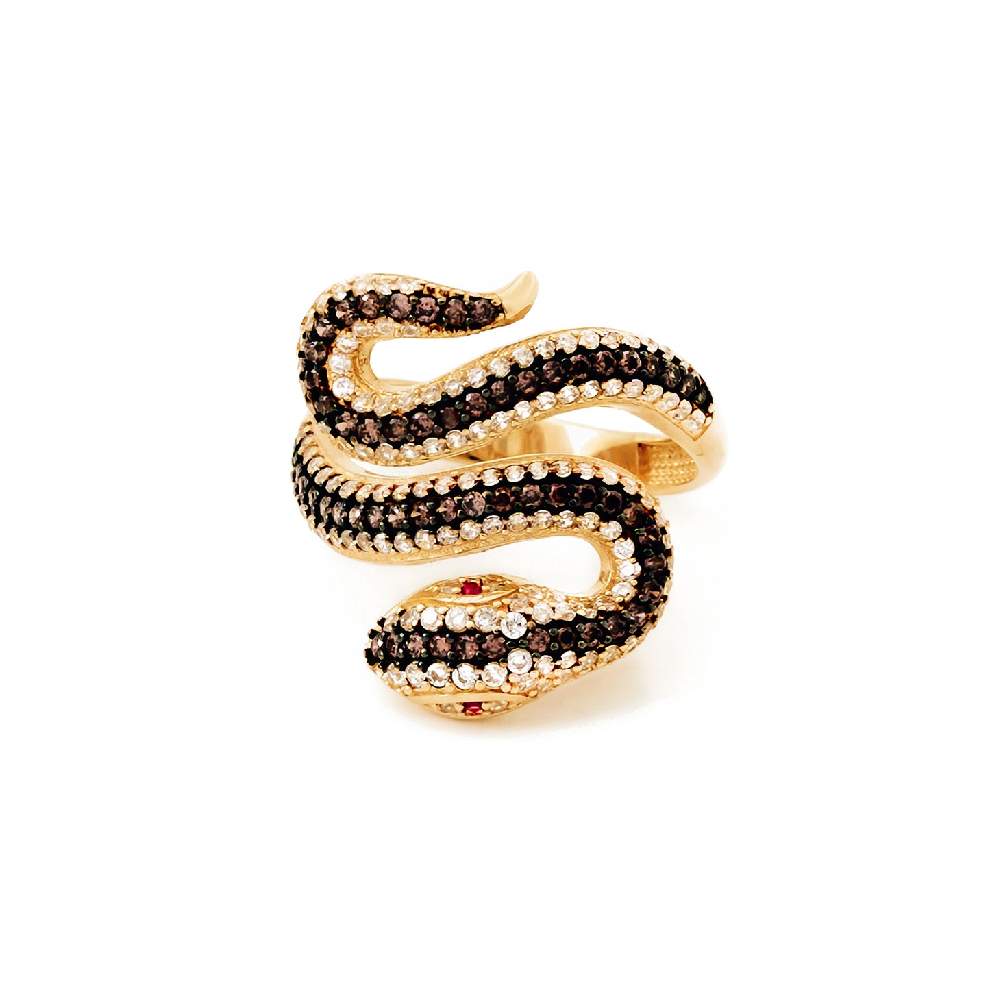 Serpentine Snake Pave CZ Ring in 14K Gold