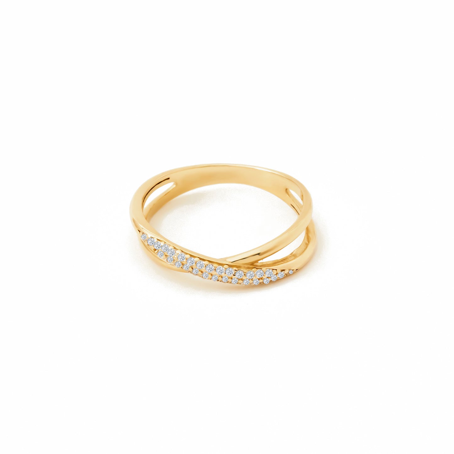 Pave-Set CZ Twisted Band Ring in 14K Gold