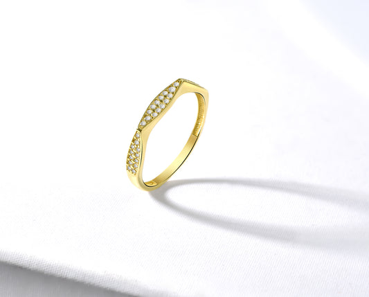 14K Yellow Gold Pavé Zirconia V-Contour Ring