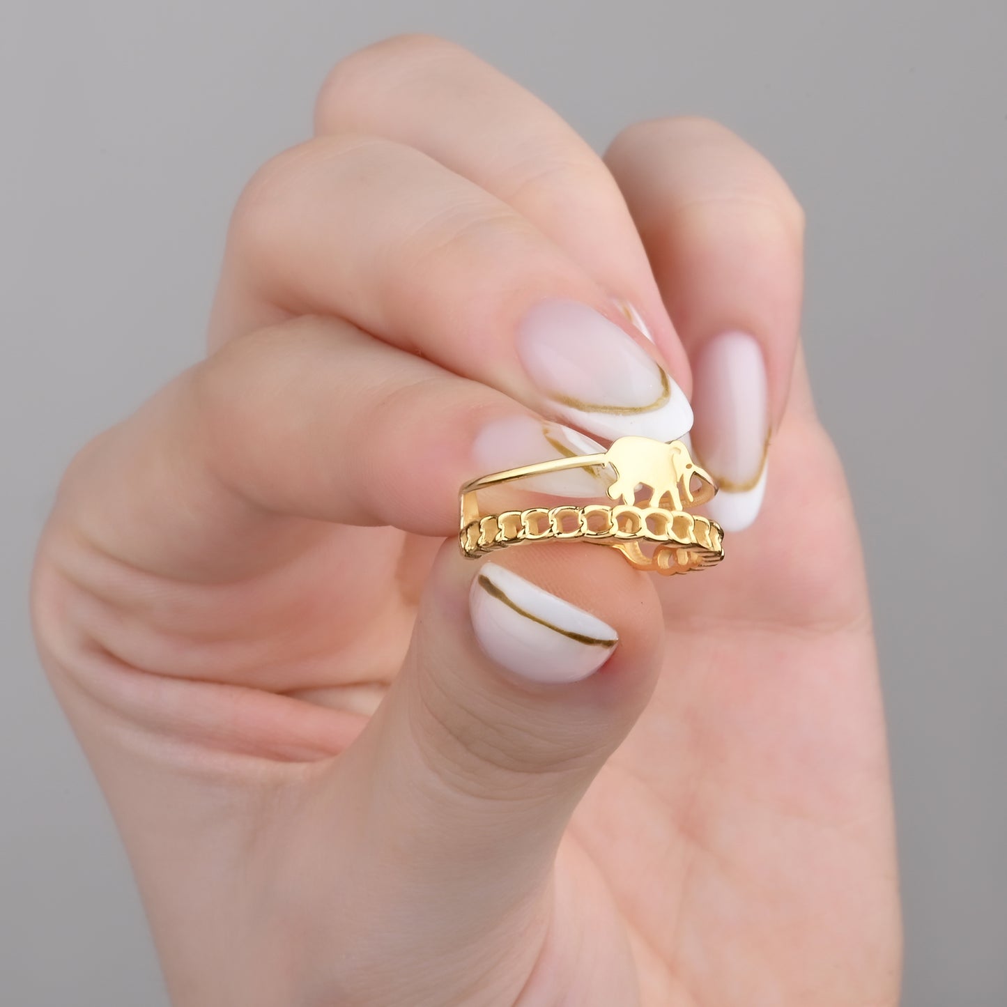 Elephant Motif 14K Gold Ring