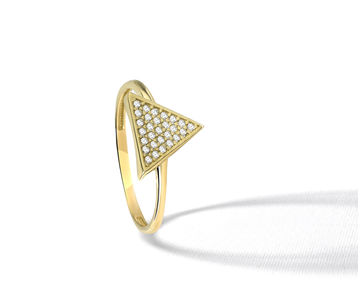 14K Yellow Gold Pavé Zirconia Triangle Ring