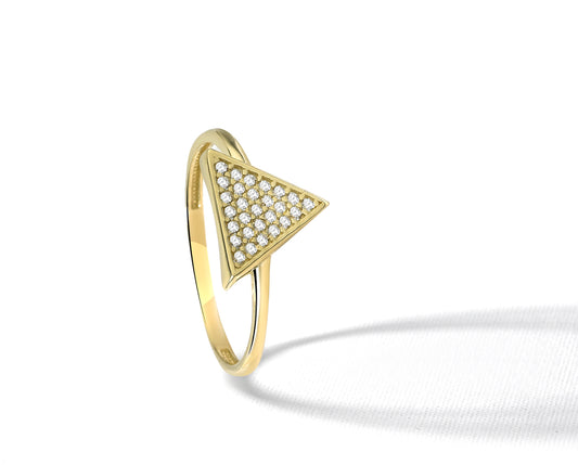 14K Yellow Gold Pavé Zirconia Triangle Ring
