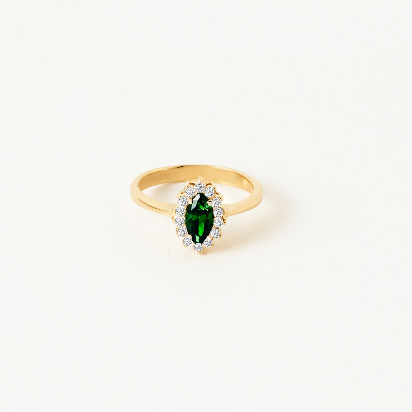 Marquise Emerald Halo CZ Ring in 14K Gold
