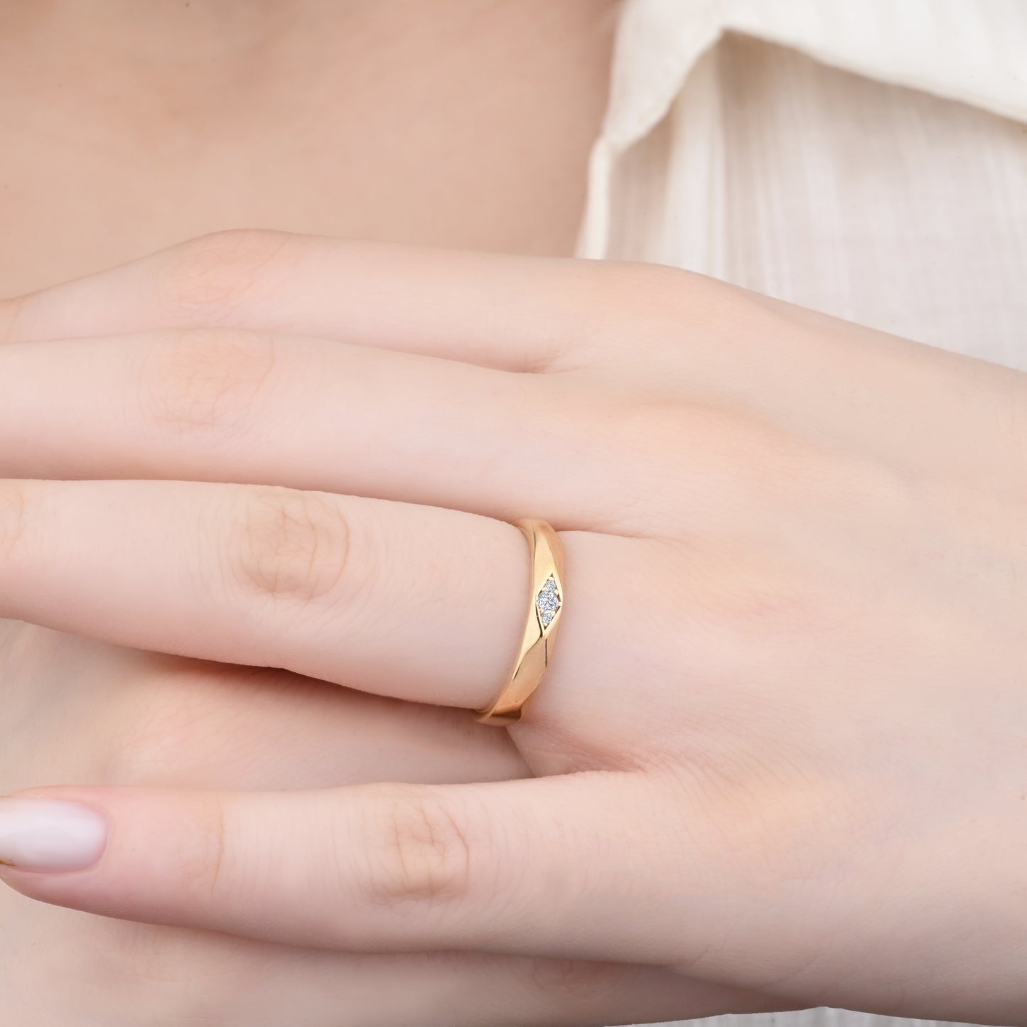 14K Yellow Gold Faceted Marquise Zirconia Flush Ring