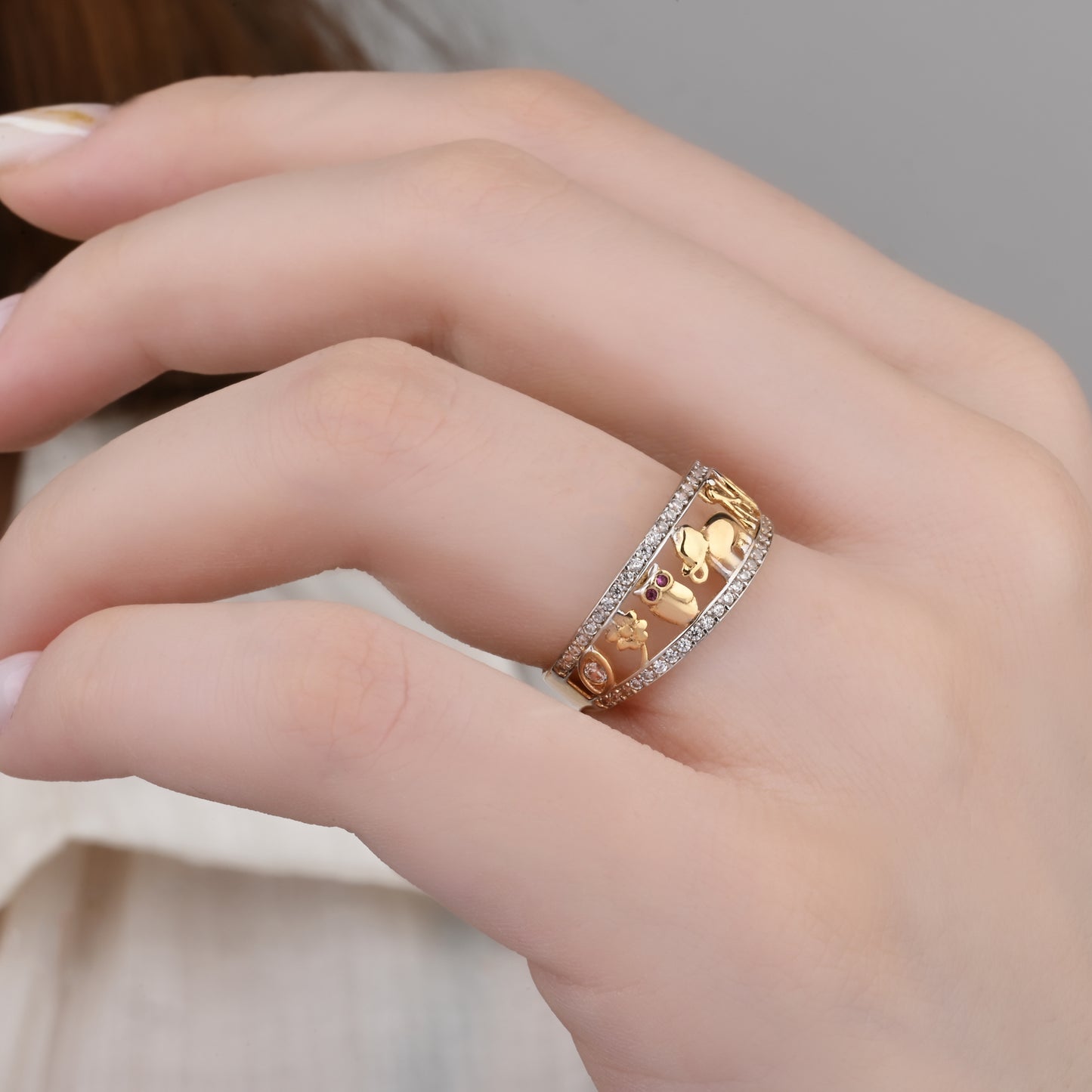 CZ-Accented Animal Motif Ring in 14K Gold
