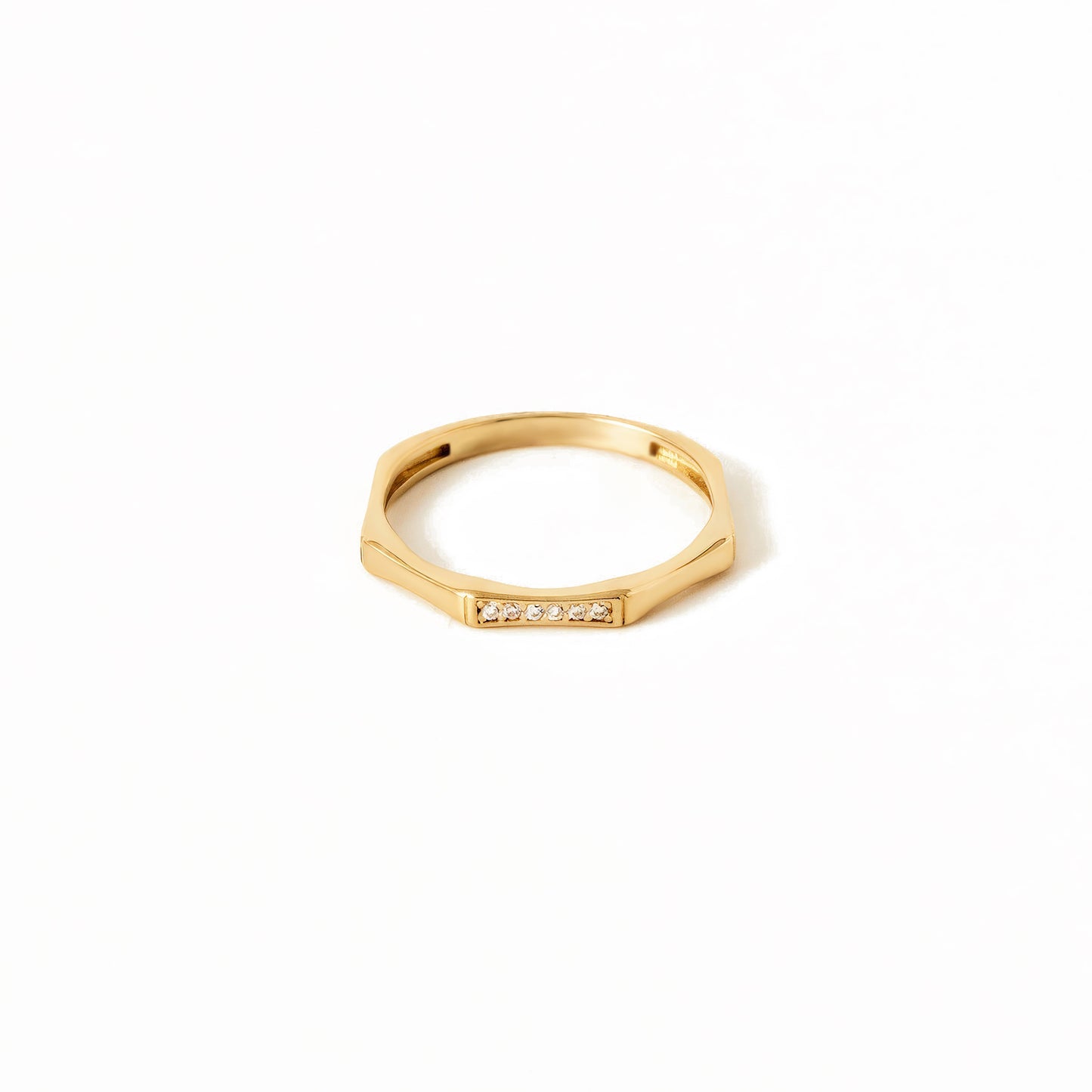 Geometric Modern CZ Ring in 14K Gold