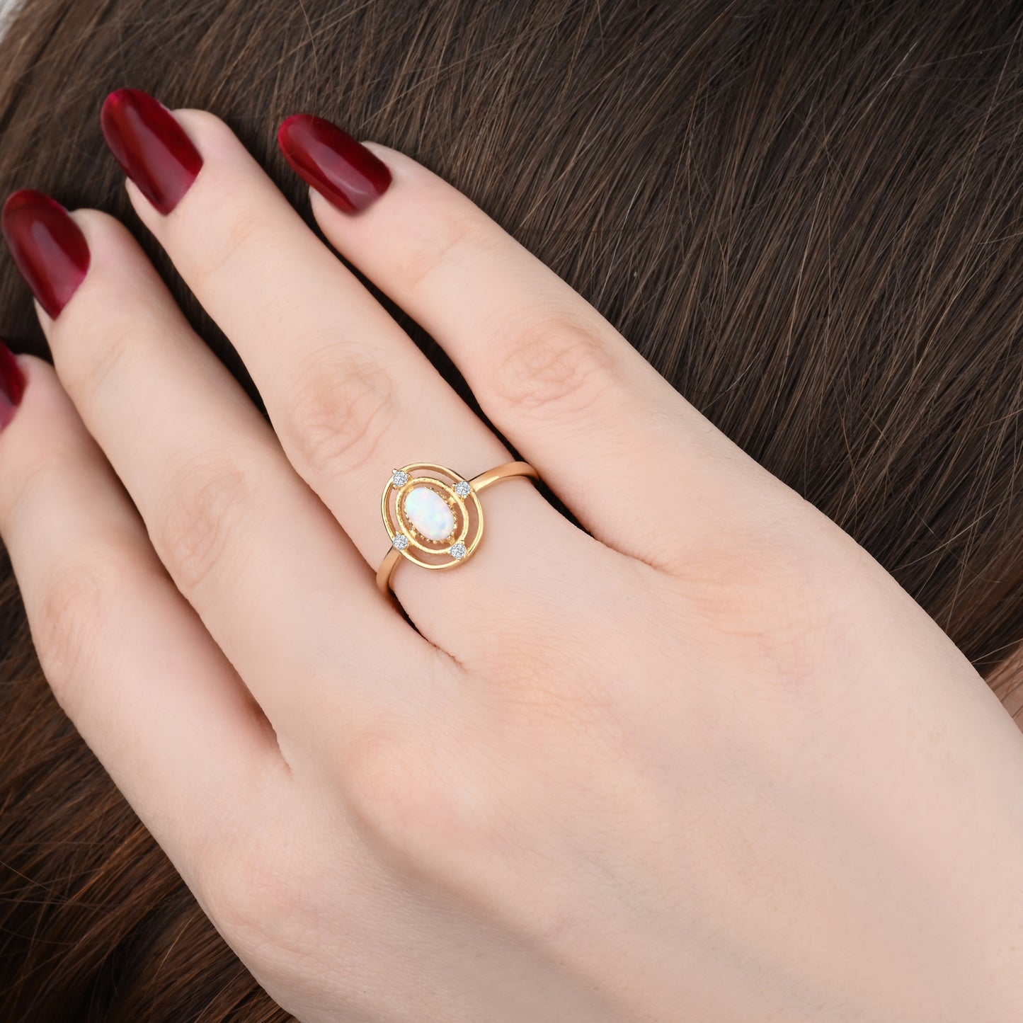 CZ Halo Opal 14K Gold Ring
