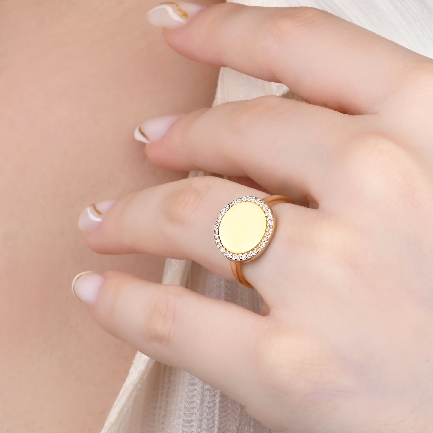 14K Yellow Gold Zirconia Halo Signet Ring