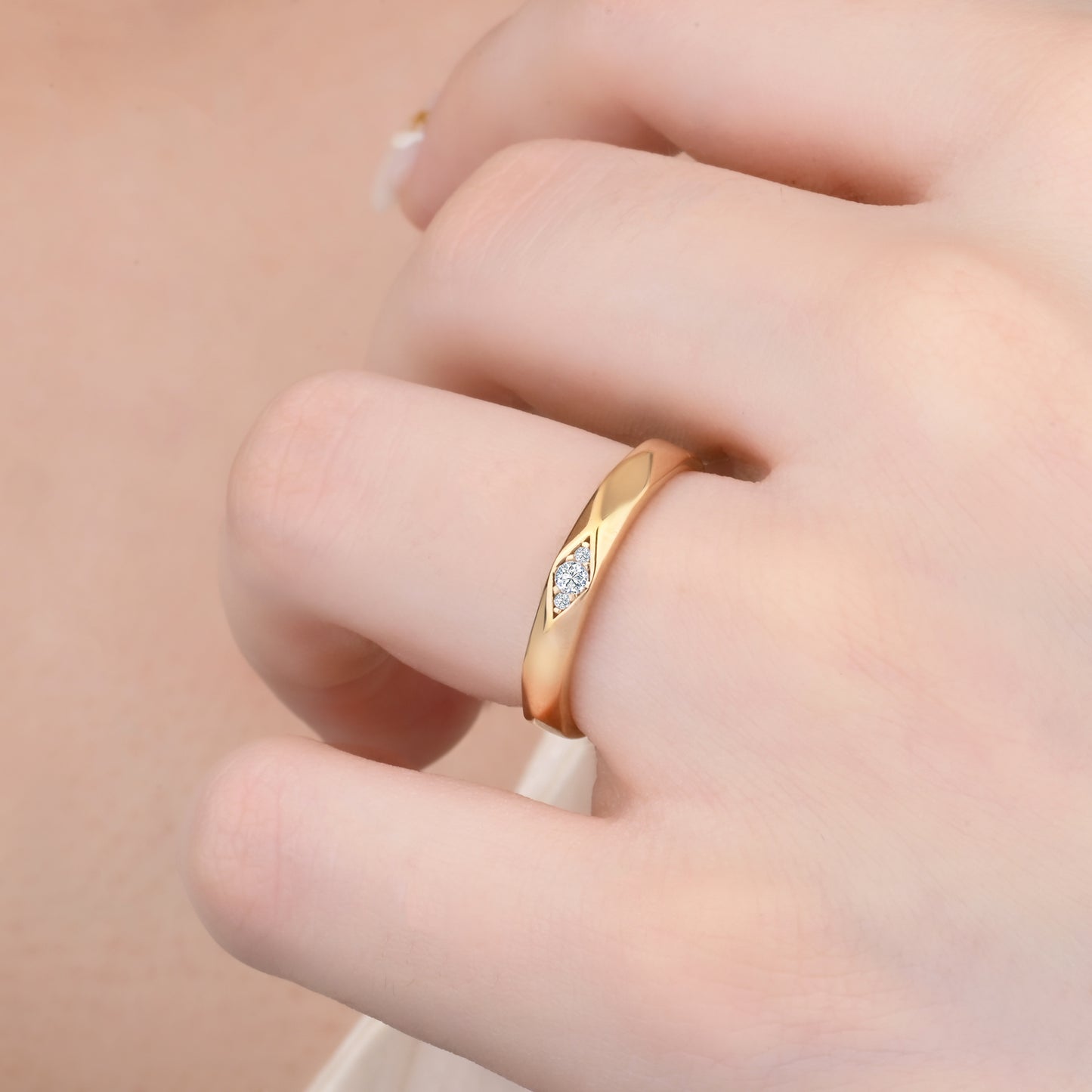 14K Yellow Gold Faceted Marquise Zirconia Flush Ring