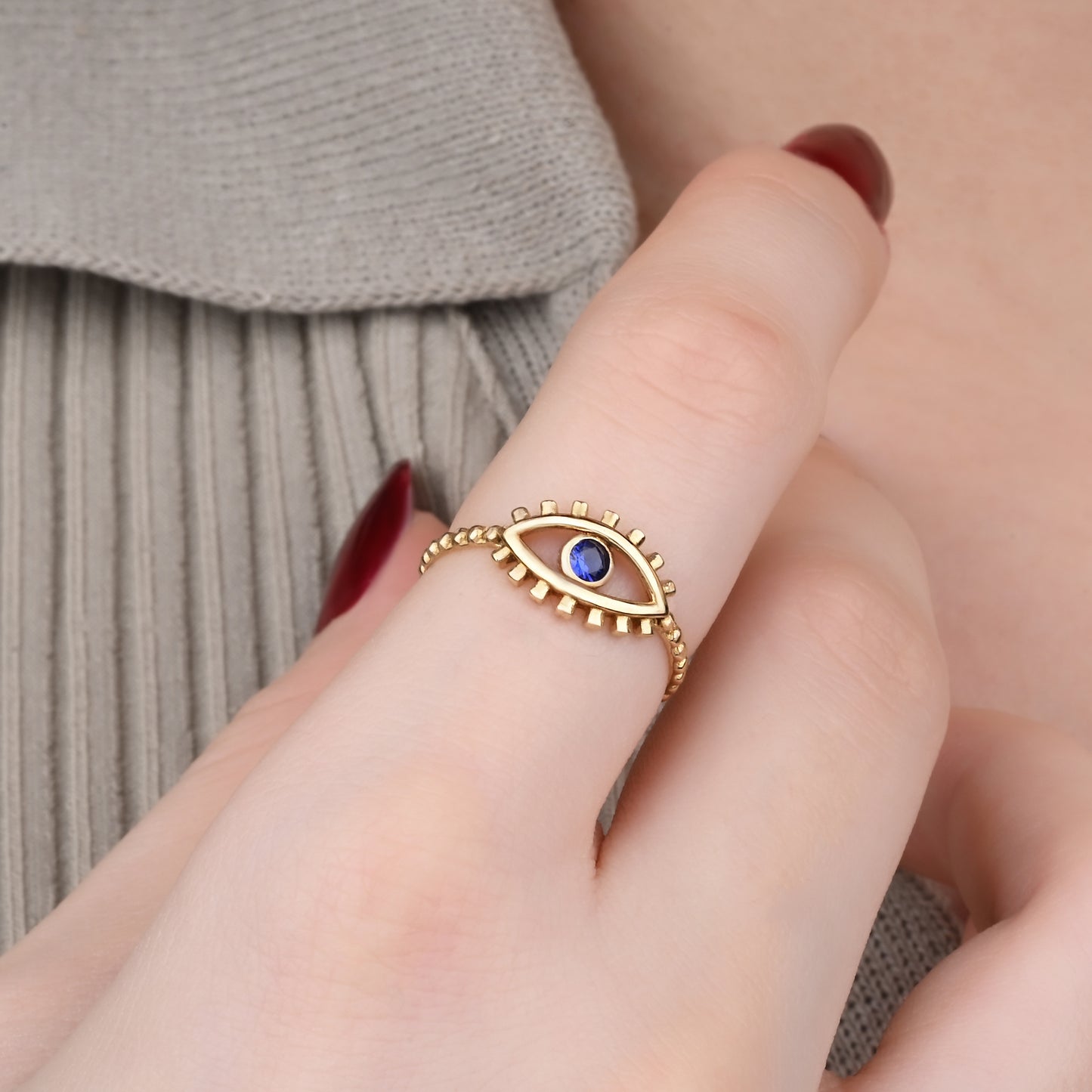 Sapphire Evil Eye Ring in 14K Gold