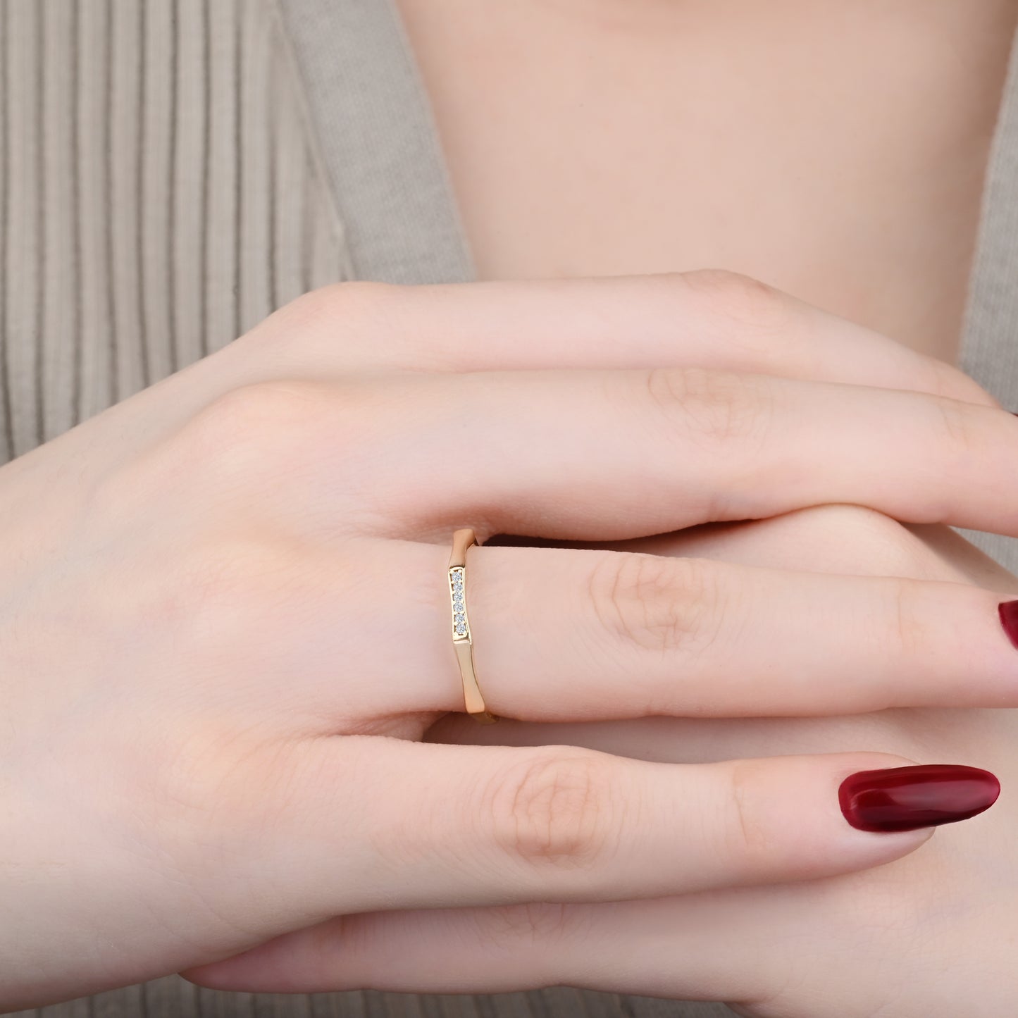 Geometric Modern CZ Ring in 14K Gold