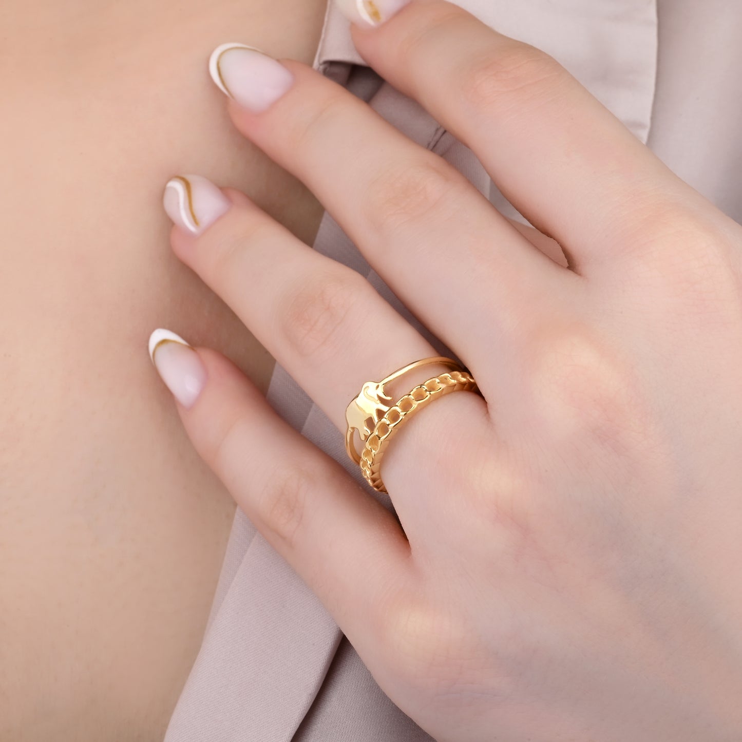 Elephant Motif 14K Gold Ring