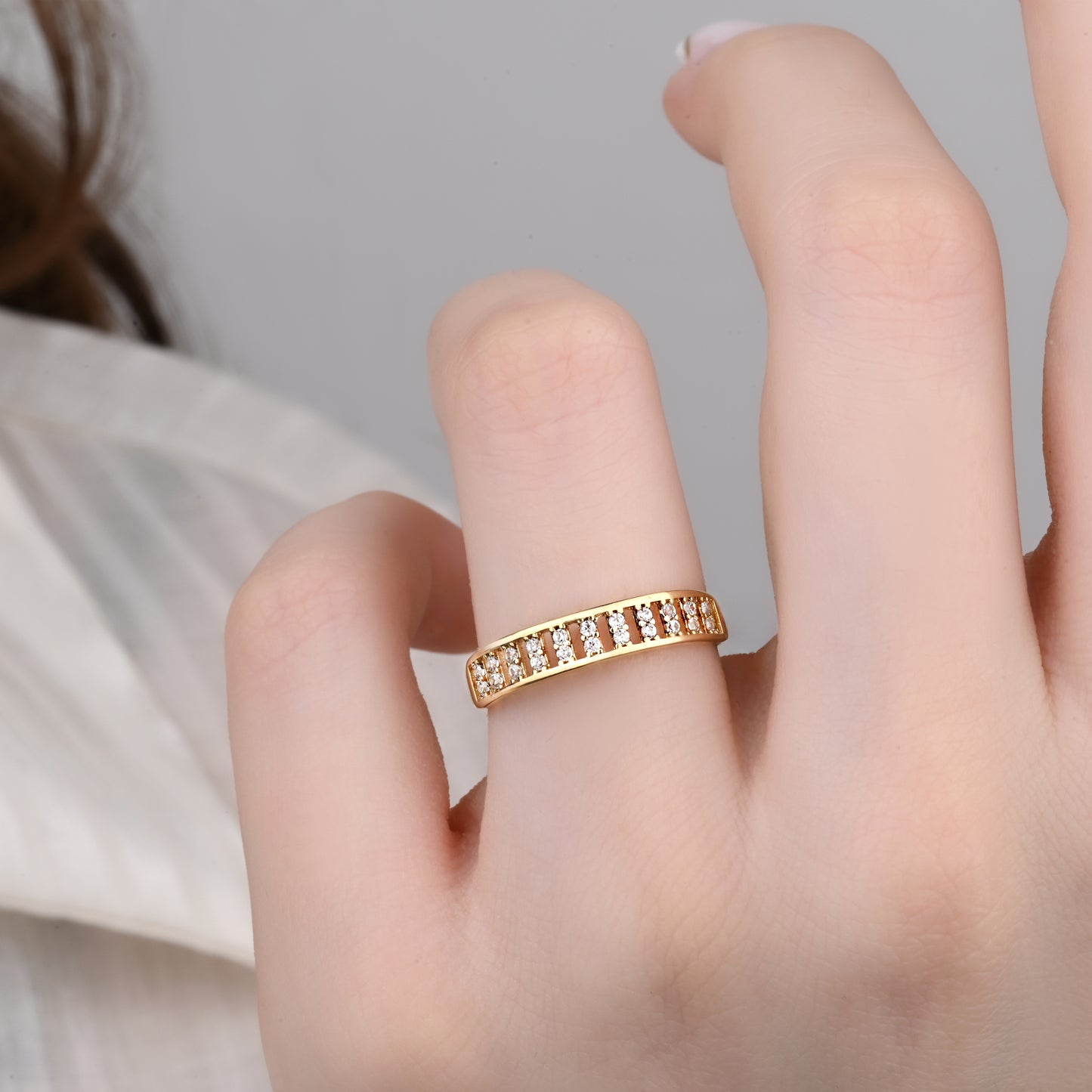 Rail CZ Band 14K Gold Ring