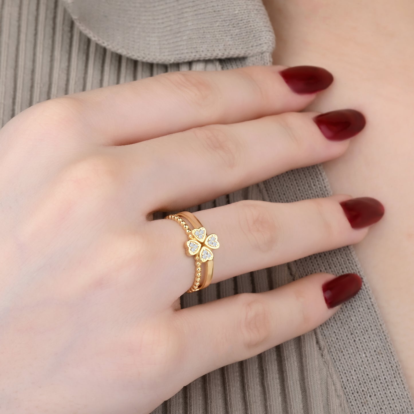 Floral CZ Accented Ring in 14K Gold