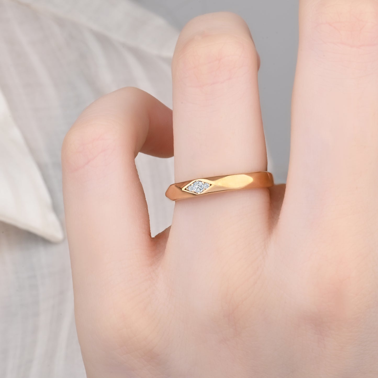14K Yellow Gold Faceted Marquise Zirconia Flush Ring