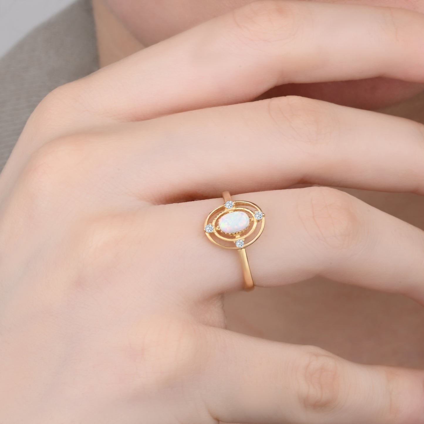 CZ Halo Opal 14K Gold Ring