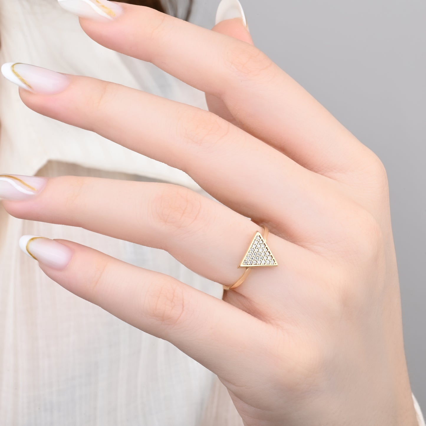 14K Yellow Gold Pavé Zirconia Triangle Ring