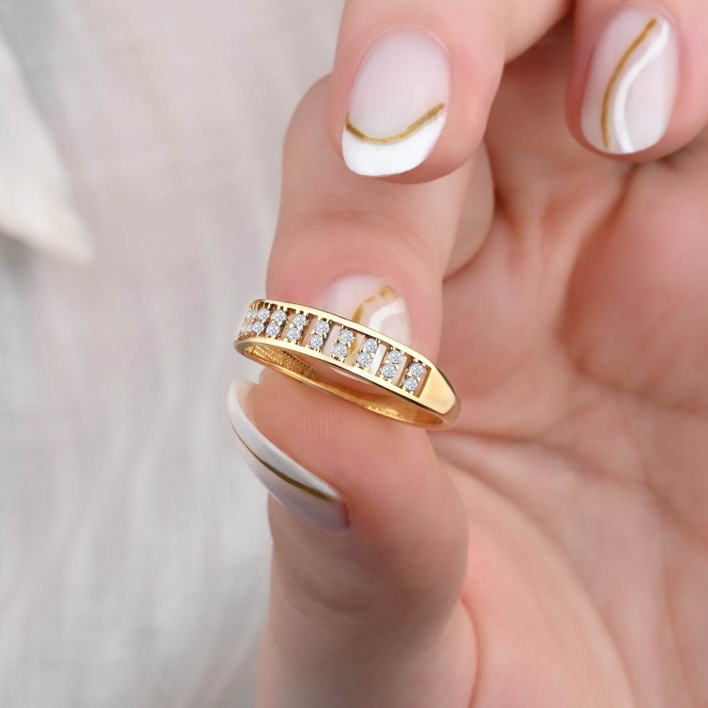 Rail CZ Band 14K Gold Ring