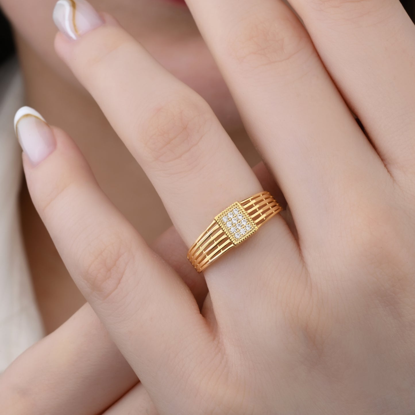 Vintage Rope CZ Ring in 14K Gold