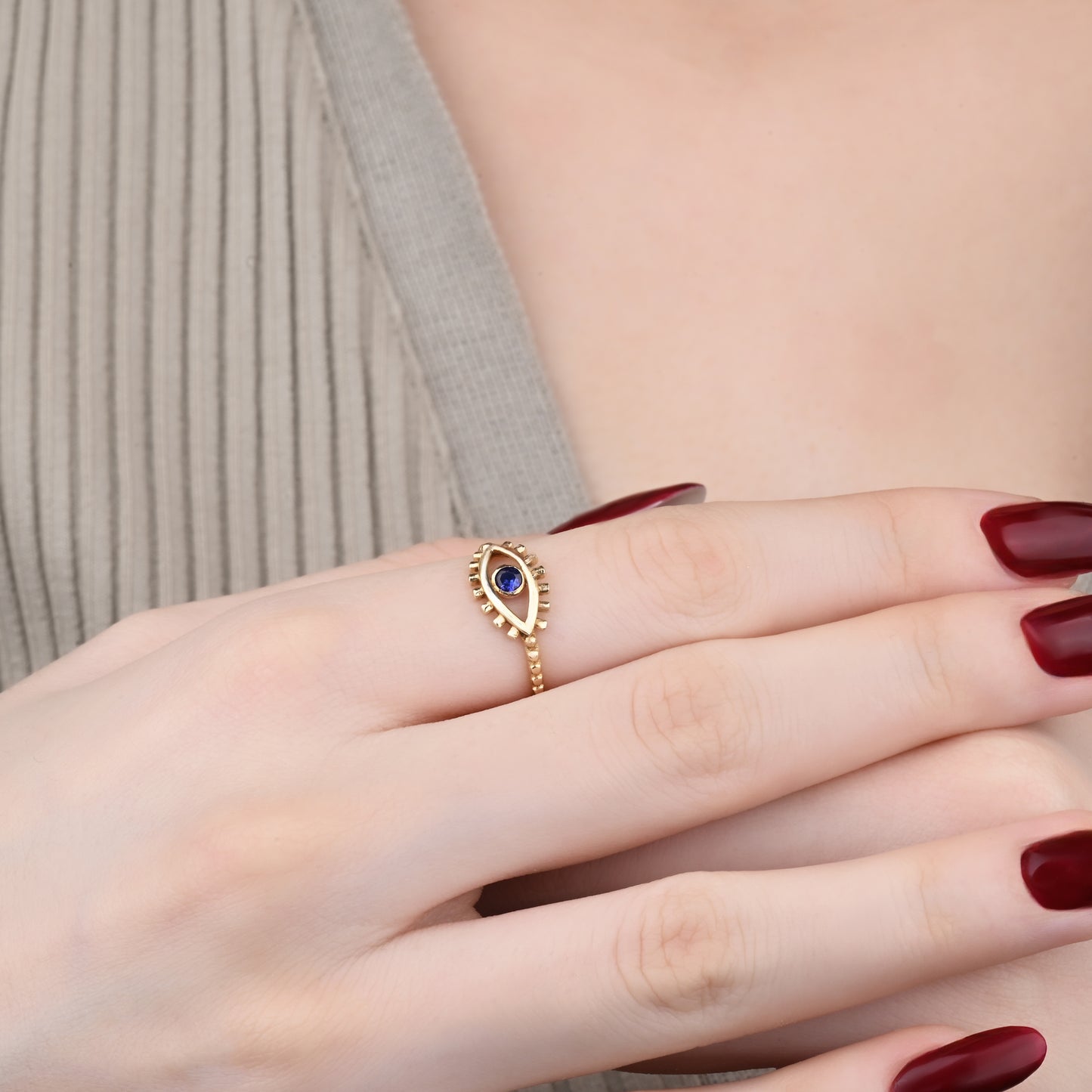 Sapphire Evil Eye Ring in 14K Gold