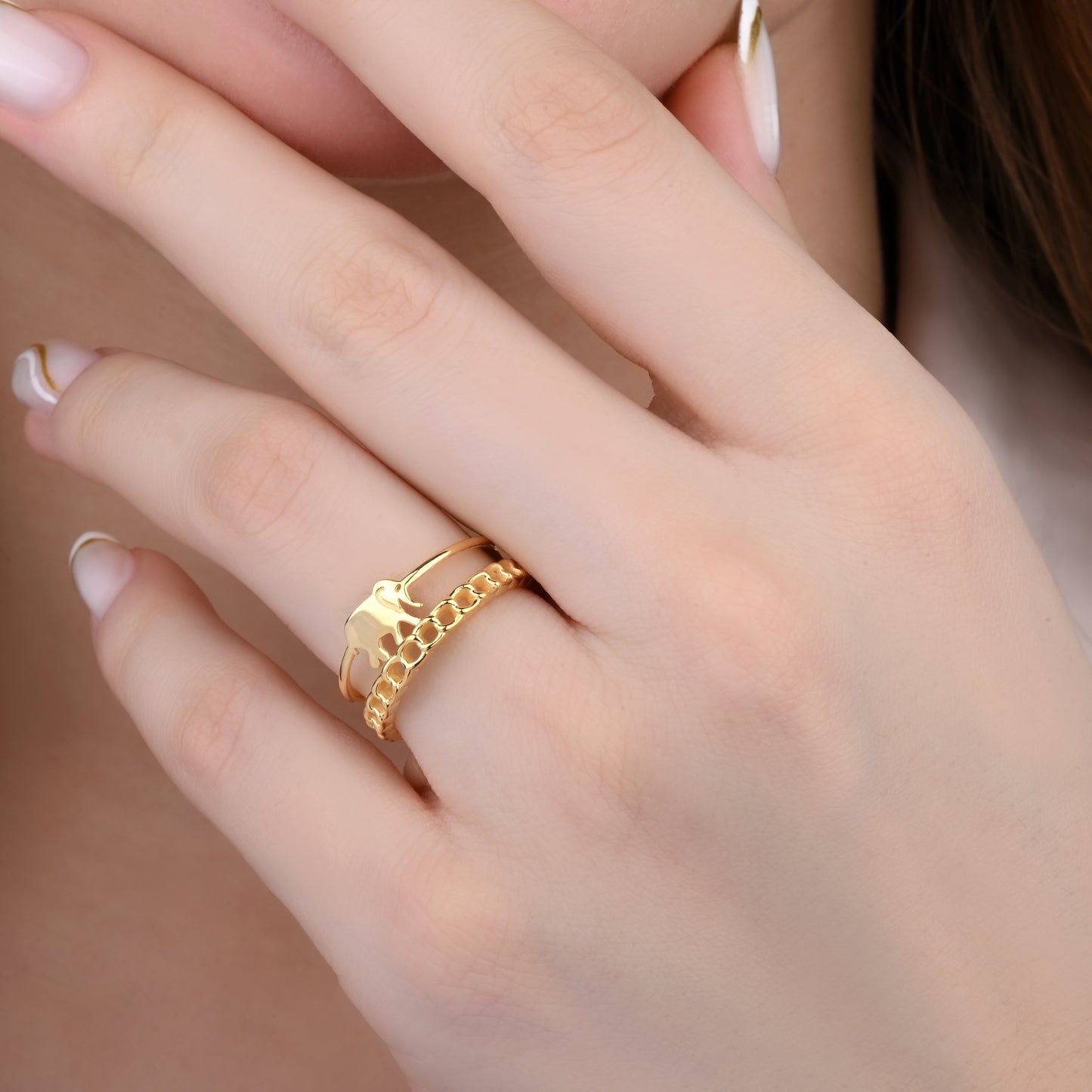 Elephant Motif 14K Gold Ring