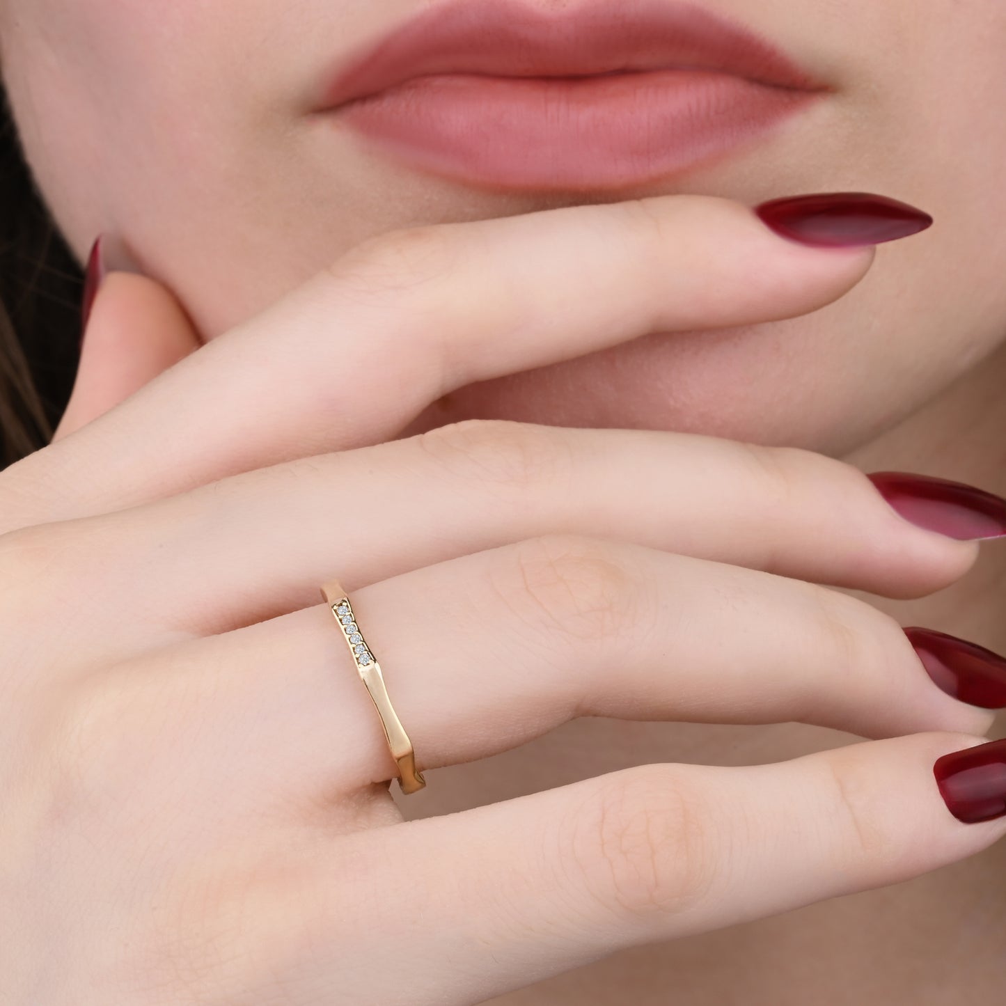 Geometric Modern CZ Ring in 14K Gold