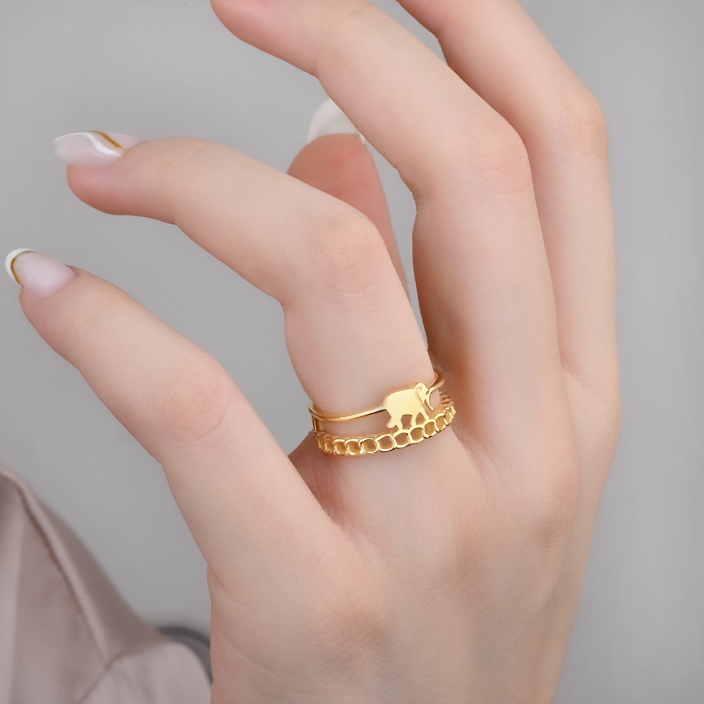 Elephant Motif 14K Gold Ring