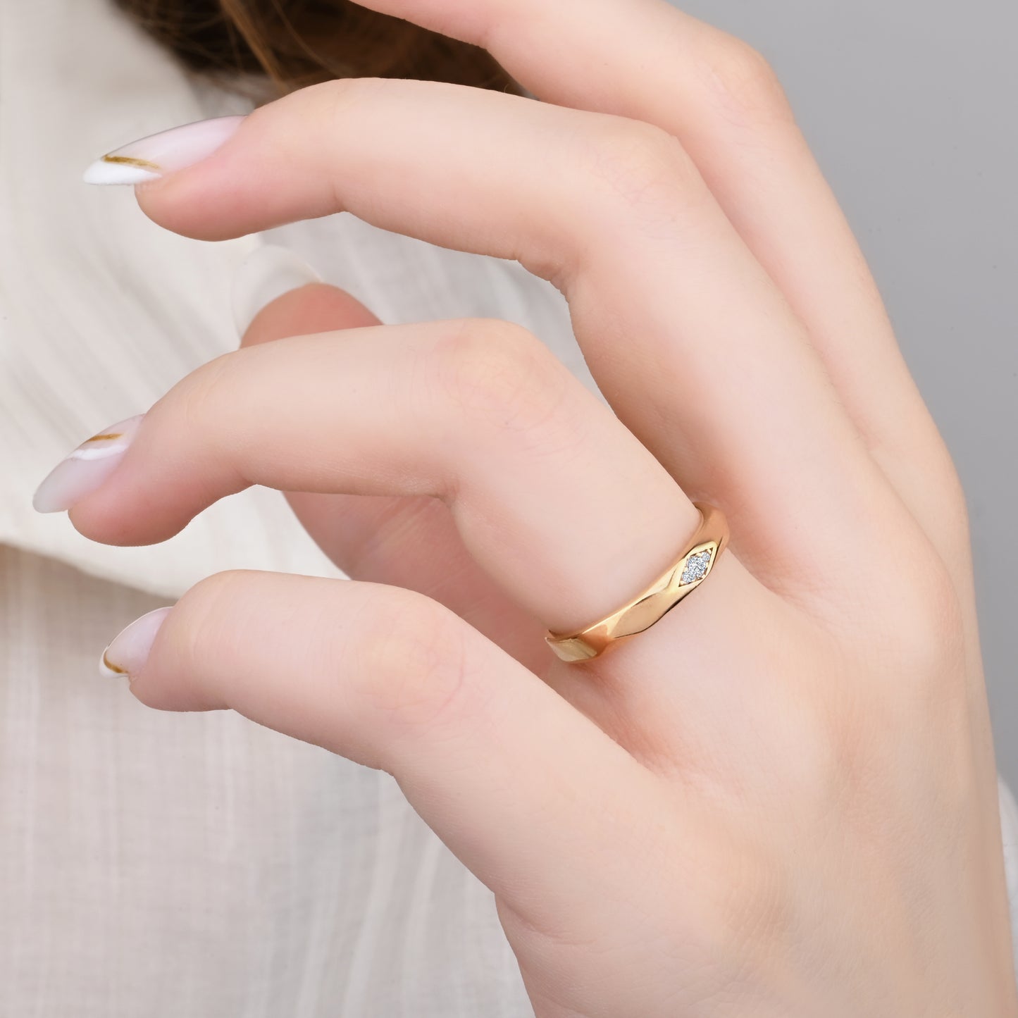 14K Yellow Gold Faceted Marquise Zirconia Flush Ring